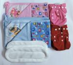 Maalove Combo of Baby Bath Towel with Waterproof Mattress Protector Sheet Pink Blue 2 units and Cloth Diapers Red Pink with White Pads Pack of 2