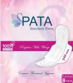 PATA Premium 100% Organic and High Absorption Cotton Soft, Rash Free 240MM Sanitary Pad (Pack of 8)