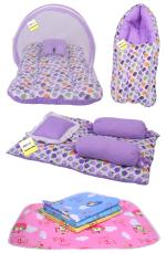Kwitchy Combo of Baby Bedding | Bed with Net | Carry Bag | 4 Waterproof Sheets 4 Pcs Bedding Set (0-6 Months)