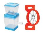 BLUE WONDER Vegetables Plastic Onion Chopper With Stainless Steel 8 Sharp Blade Apple Cutter & Multicolour, (Pack of 2)