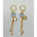 SHEELOVES American White Square Shape Diamod Fitted Hanging Earring with 22k gold plated Cubic Zirconia Brass Drops & Danglers | 1-Pairs