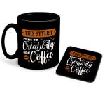 Whats Your Kick Coffee Lover Theme Creativity and Coffee Printed Black Ceramic Coffee Mug with Coaster Tea Mug 325ml
