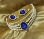 Gyaan Jewels Handmade Gold Plated Alloy Earring and Necklace Set Blue, White Free Size