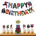 Festiko Superhero, Avengers, Marvel Happy Birthday Theme Party Decoration Combo For Kids Birthday Decoration (Banner, Bunting, Cake Toppers, Cup Cake Topper, Ribbons) Multicolor 8 Pieces