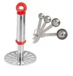 Stainless Steel Potato Potato Masher With Stainless Steel Measuring Spoons and Multicolour, Pack of 2