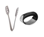 Blue Wonder Stainless Steel Momo Tong with Stainless Steel New Garlic Press Rocker |Garlic Crusher and Multicolour, Pack of 2