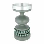 Duadecor Wooden Modern Candle Holder Pillar with Beaded Design, Decorative Candle Stand for Dining Table, Living Room, Party and Home Decoration (Green)