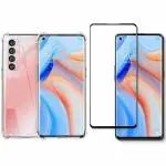 Kite Digital Oppo Reno 4 Pro Transparent Bumper Shock Proof Corner Soft TPU Silicone Flexible Back Case Cover + Transparent Tempered Glass Screen Protector