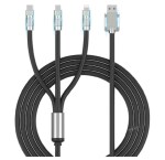 Tech Gear 120W / 6A Speed Fast Charging USB 3.0 Cable 4 Ft / 1.2m to 3-in-1 Long Charging Cord with Type C + Micro USB + Lightning Connector 480 Mbps Data Transfer for Laptop, Smartphones & More (Black)