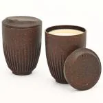 Eha Earth Friendly Retro Coffee Mug with Lid | Tea Cup Set of 2 | 350 ml | Made with Rice Husk | Microwave Safe Mugs for Gifting | Coffee