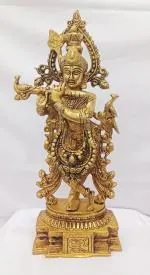 Kraken Trades Hand Carved Pure Bronze Lord Krishna Statue / Idol for Pooja Room - Height - 15 Inch