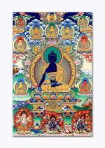 Tamatina Multicolor Thangka Dashavatara Of Lord Buddha Buddhism Art Canvas Painting - 24X16 Inch