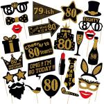 Zyozique 80Th Birthday Photo Booth Party Props - 26 Pieces - Funny 80Th Birthday Party Supplies, Decorations And Favors Black, Gold Birthday Party Sup
