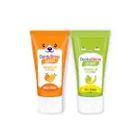 DentoShine 100% NATURAL, Non-Foaming Toothpaste for Toddler & Baby (0-3 years), Fluoride Free, SLS Free, NO Artificial colors & flavors, Safe if swallowed* (Apple-Banana, Orange-Mango, Pack of2)