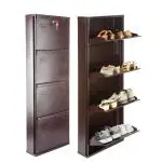 Laxmi KAPAT 4 Door Metal Wall Mounted Shoe Rack Shoe Organiser (Brown - 54 X 20 X 6 Inch)