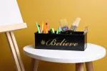 DUDKI Desk Organizer With 4 Compartment Believe Multipurpose Office Organizer (BLACK)