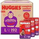 Huggies Complete Comfort Wonder Pants, with 5 in 1 Comfort Sumo Pack Pant Diapers - L (192 Pieces)
