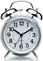Inditradition Twin Bell Table Alarm Clock for Home & Office | Retro Vintage Look Analog Clock, 4 Inches (Sterling Silver)
