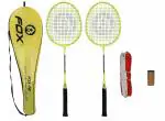 Fox Badminton Combo Fox-72 Badminton Rackets with 3pc Plastic Shuttlecock and Badminton net (Yellow)