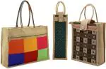 Ensac Multicolor Jute Tote Bag (Pack of 3, Regular Size)