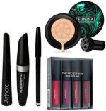 Plethora Liquid Eyeliner & Mascara & Eyebrow Pencil & Red Mini Liquid Lipstick Set & Sunisa BB Cream Air Cushion Foundation Korean Mushroom Head CC Cream Concealer Whitening Cosmetic Waterproof Brighten Face Base Tone Foundation