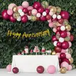 SpecialYou.in happy 25th anniversary decoration items kit for Husband & Wife wedding anniversary balloons banner for decoration Pink White Burgundy Golden balloons for decoration, Romantic room decor, pack of 63 items