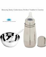 Beautiq Baby Collections Silver BPA Free and Dishwasher Safe Baby Feeding Bottle, Bowl and Spoon Set 220 ml (Pack of 3)