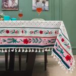 Urban Space 100% Cotton Dining Table Cover 6 Seater, Printed Cotton Table Cloth for Center Table with Boho Tassels, 54