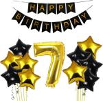 FANEX Solid Paper 7th Happy Birthday Balloons Decoration Kit Items Combo 10 Star Foil Balloons, 1 Banner and 1 Number Foil Balloon