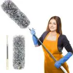 WOGG Microfiber Feather Duster for Home Cleaning Brush Dusting Stick for Home Cleaning Accessories Fan Cleaner Brush with Long Rod Wall Web Cleaner Broom Long extendable Dusting Brush for Home Cleaning
