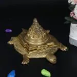 ARTVARKO Handmade Brass Ashtdhatu Tortoise Meru Shree Yantra Idol - 8 cm