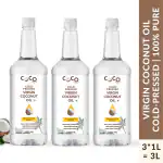 COCO CRUSH Extra Virgin Coconut Oil - 100% Pure Cold Pressed - Facial Massage (3*1000 ml) | 3L