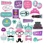 Zyozique 30 Pieces 3Rd Birthday Photo Booth Props Kit Colorful Funny Kids 3Rd Birthday Theme Multicolour Photo Booth Prop