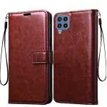 RUPELIK Samsung F22 Vintage Leather flip Case Cover| Inside TPU with Card Pockets Wallet Stand Magnetic Closure 360 Degree Complete Protection Vintage Flip Cover for Samsung F22 - Brown