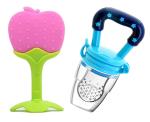 Manan Shopee Kids Blue, Apple Silicone Teether With Baby Fruit Nibbler Pacifier (Pack Of 2)