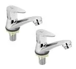 CUROVIT Torrent ZINC Alloy Table Mounted Pillar Cock Tap Pack of 2 Silver in Color Chrome Finish Quarter Turn for Wash Basin Bathroom & Kitchen Area