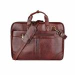 AMOREE Handcrafted Full Grain Leather Multiple Compartments Laptop Messenger Brown Bag for Unisex, Fits 14/15.6/16 Inch Laptop Bag