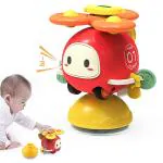 PATPAT Suction Toys for Baby,3 in 1 Baby High Chair Toys with Detachable Suction Cup Toys Baby Rattle Sensory Car Toys for Early Development,Spinning Pop Toys Gifts for Newborn Kids Red