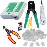 Inditrust Rj45 Rj11 Crimping, Multitec cutter, KD-1 Professional Punch Down Tool, Network Lan Cable Tester, 9V battery and 25 Pcs Connectors