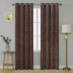 Cotton Trendy Velvet Brown Texture Printed Eyelet Curtains for Windows