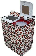 KingMatters Top Loading Washing Machine Cover (Width: 82 cm, Red, White)