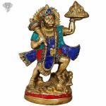 Kalakrithi Classic Brass Jai Hanuman with Stone Work 22.86 X 13.97 cm