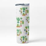 AKP SUBLIMATION Cute Cactus Double Walled White Stainless Steel Tumbler 600 ml