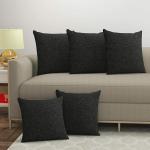 Yellow Weaves Jute Texture Cushion Covers, 12 X 12 Inches, Black, Set of 5