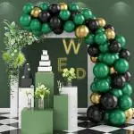RG Accessories Green, Gold, Black Rubber Solid Balloon Garland Kit For Birthday/ Wedding Decoration Balloon (Pack Of 60)