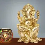 ARTVARKO Wedding And Engagement Brass Ganesh Idol Statue Elephant Murti - 10 inch