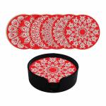 Clawcrafts Set of 6 Wooden Coasters with Tray Resin and Wax Coated for Heat Absorbent Coaster Set Fit for Tea Cups Coffee Mugs | Glasses for Home Decor Coaster for Office Table. (Red Coasters)