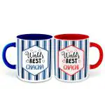 Whats Your Kick Set of 2 Worlds Best Chacha and Worlds Best Chachi Design Red and Blue Ceramic Coffee Mug 325ml