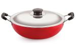 Nirlon Red Aluminium Non-Stick Kadhai with Steel Lid 3.6 L