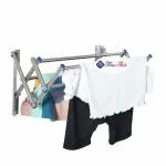 FINE ARTS Stainless Steel Wall Mounted Foldable Bathroom Cloth Drying Rack Laundry Organizer Rack (Small (4 Rods 18 Inch Each))